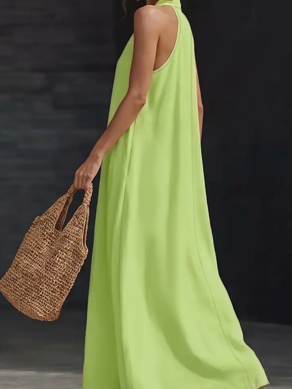 Sleeveless Cowl Neck Maxi Dress in Lime Green - Picture 4 of 4